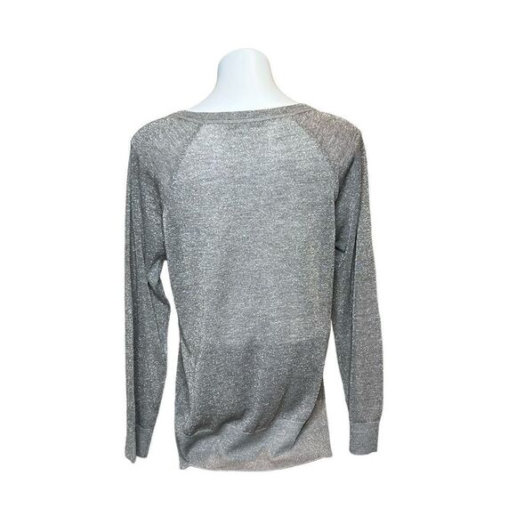 Loft crew neck metallic silver lightweight wool blend sweater size L - Picture 3 of 15